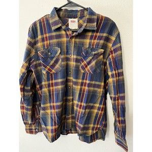 Levis Strauss Mens L Long Sleeve Collared Button Down FALL Navy Plaid